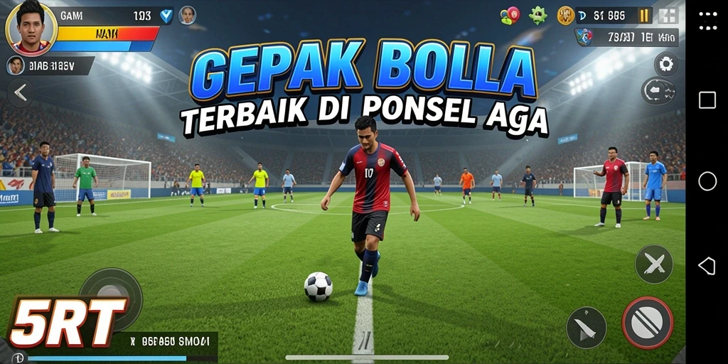 Tampilan gameplay seru dari 5RT dengan aksi sepak bola yang mendebarkan.