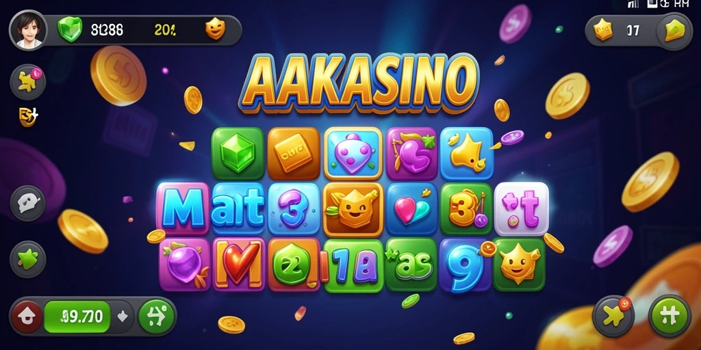 Tangkapan layar gameplay AAKASINO dengan tantangan Match-3 yang menarik.
