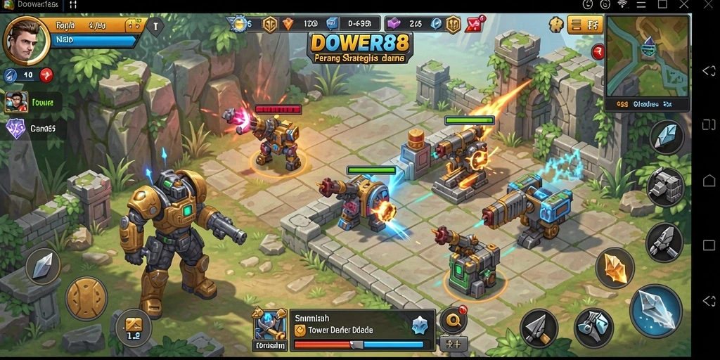 Screenshot DOWER88 menunjukkan serangan menara yang strategis dan intens.