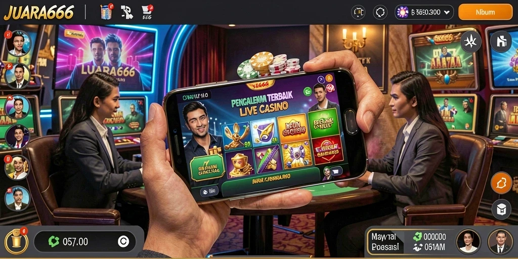 Screenshot JUARA666 menampilkan dealer langsung dalam aksi permainan kasino.