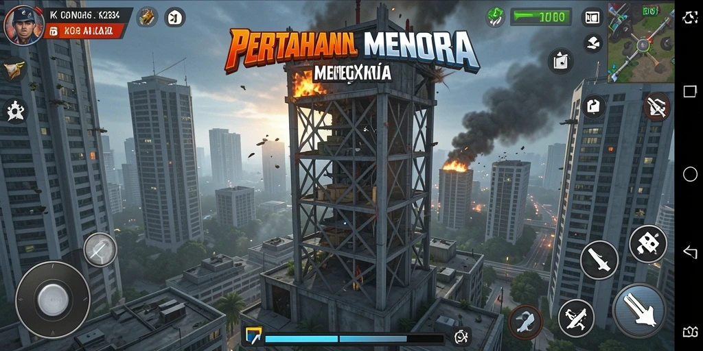 Tampilan gameplay menegangkan dengan strategi Tower Defense yang seru.