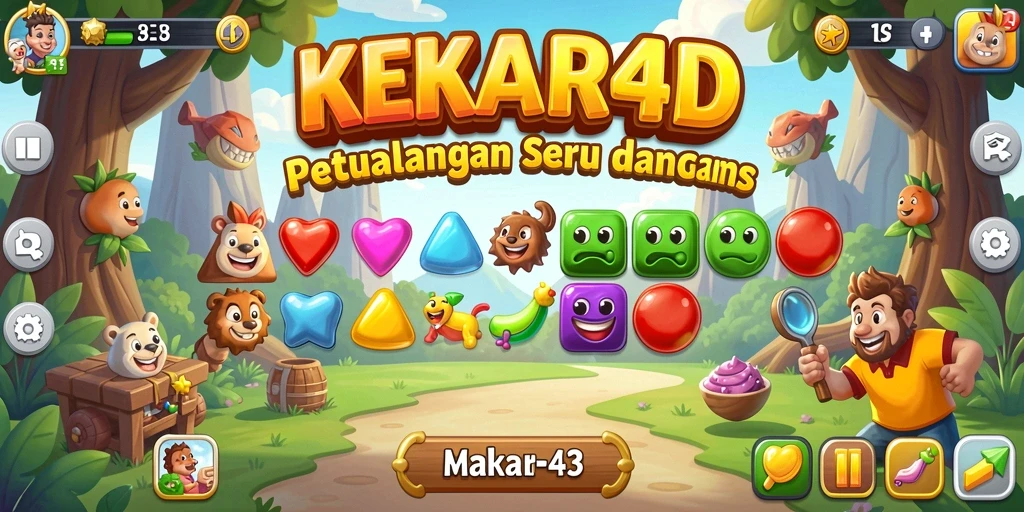 Tampilan gameplay seru dalam KEKAR4D dengan unsur match-3 yang menantang.