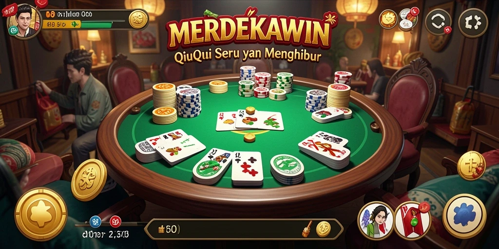 Tampilan gameplay seru dalam MERDEKAWIN yang menampilkan aksi QiuQiu.