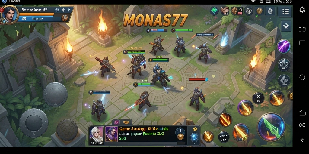 Screenshot gameplay MONAS77 menampilkan pertempuran strategi yang intens.