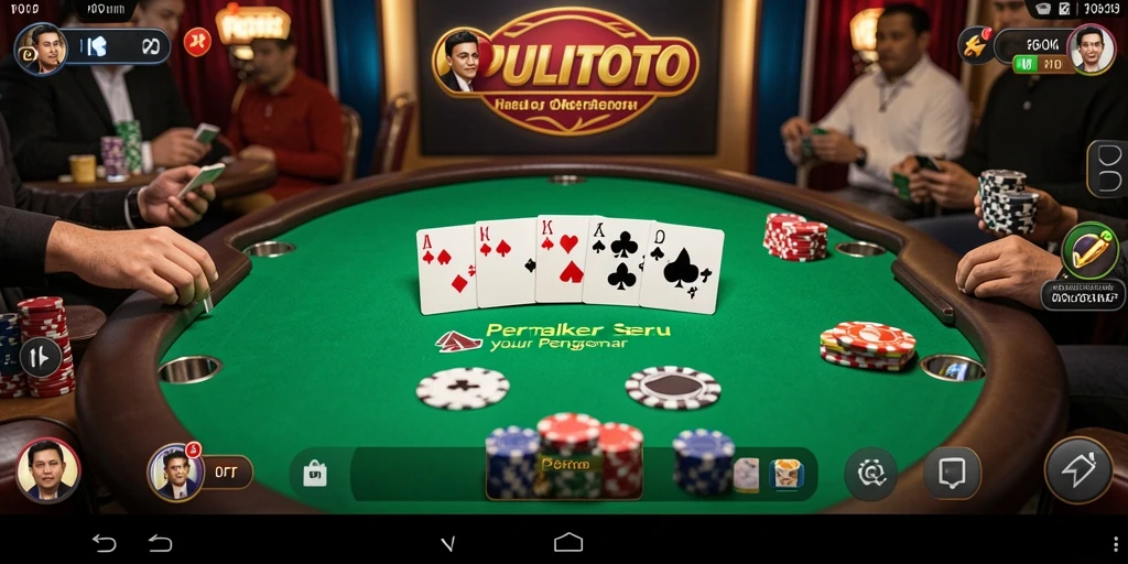 Tampilan vivid gameplay PULITOTO saat bermain Poker online.