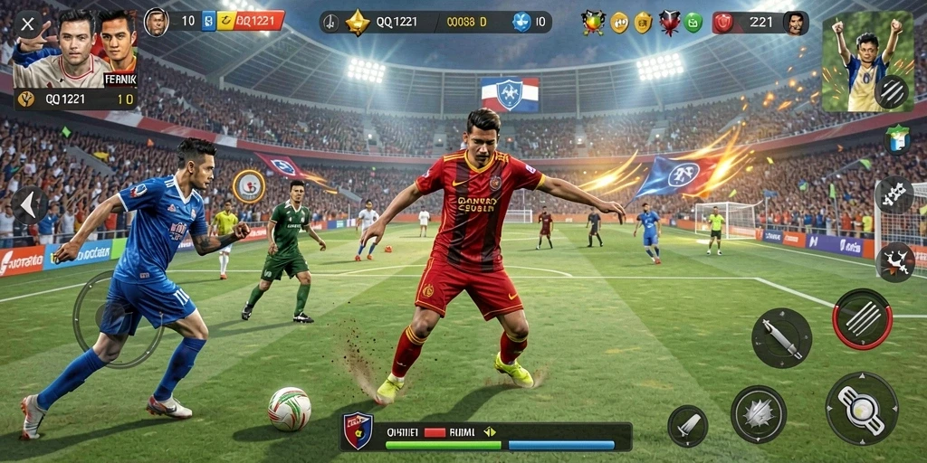 Gameplay seru dalam QQ1221 yang menghadirkan pertarungan olahraga nyata.