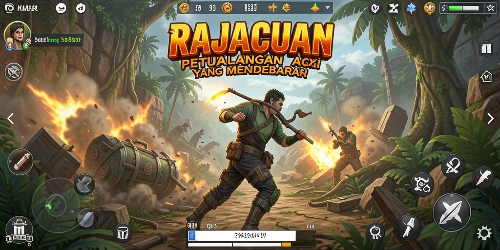 Tangkapan layar menunjukkan aksi cepat dan grafis memukau dari RAJACUAN.