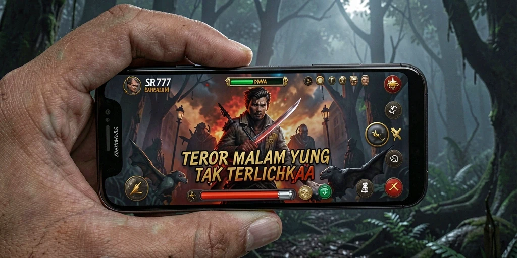 Tampilan gameplay menegangkan dengan makhluk horor yang mengintai.