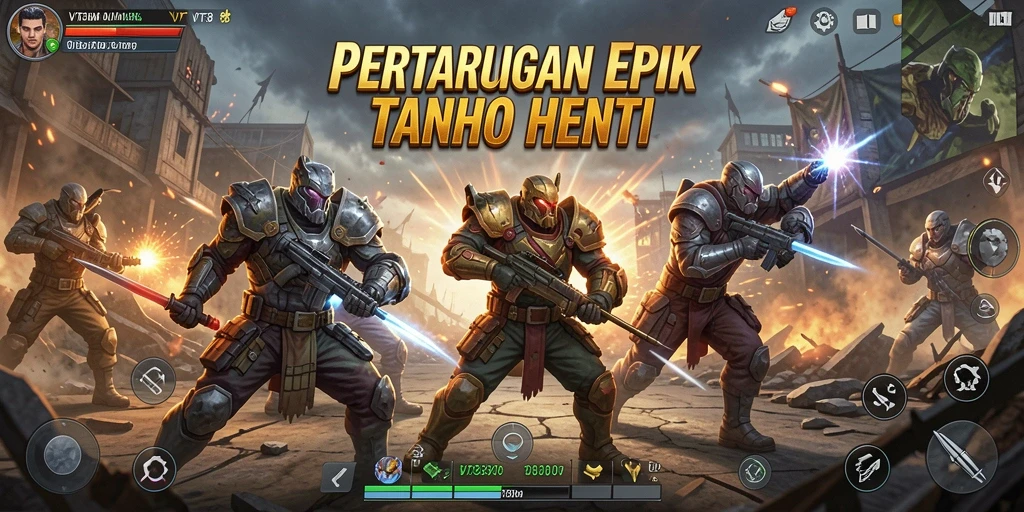 Screenshot gameplay VT38 yang menunjukkan pertarungan seru antara karakter.